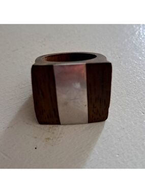 VTG WOOD metal artsy organic feel minimalist flat square top ring woodsy rustic